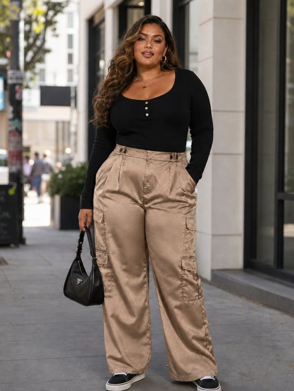 A New Day Khaki Satin Cargo Trousers | Size 12 | EUC